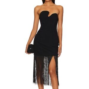 Amanda Uprichard Black Strapless Fringe Dress